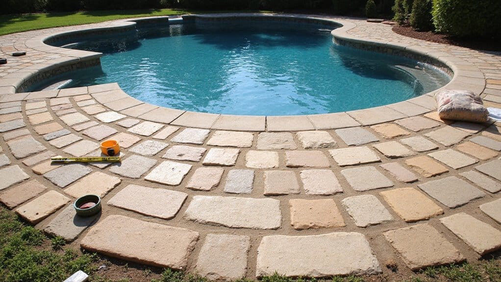 backyard rock patio pool