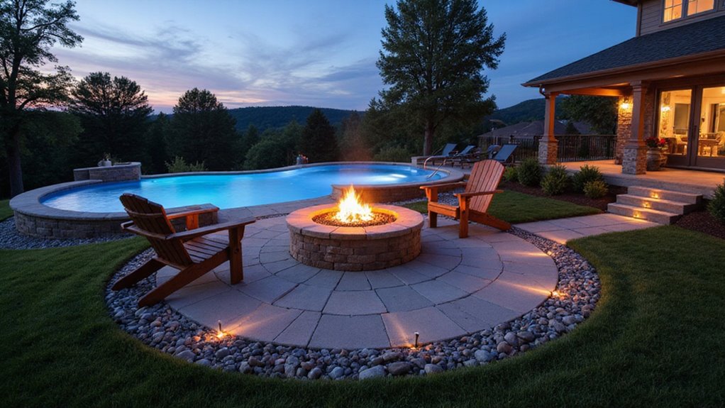 outdoor fire pit near pool