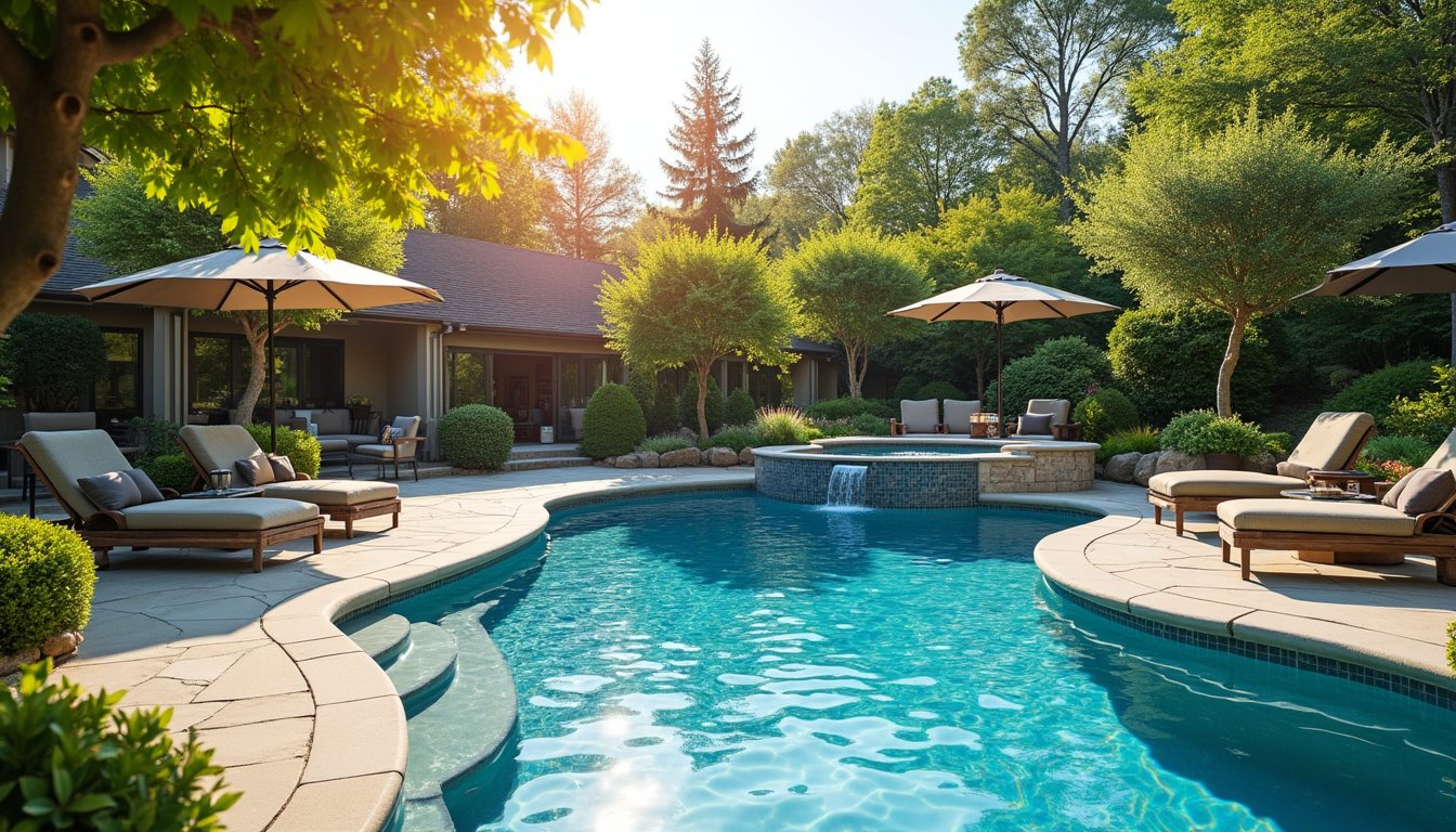 Modern pool and spa combination in a landscaped resort-like setting