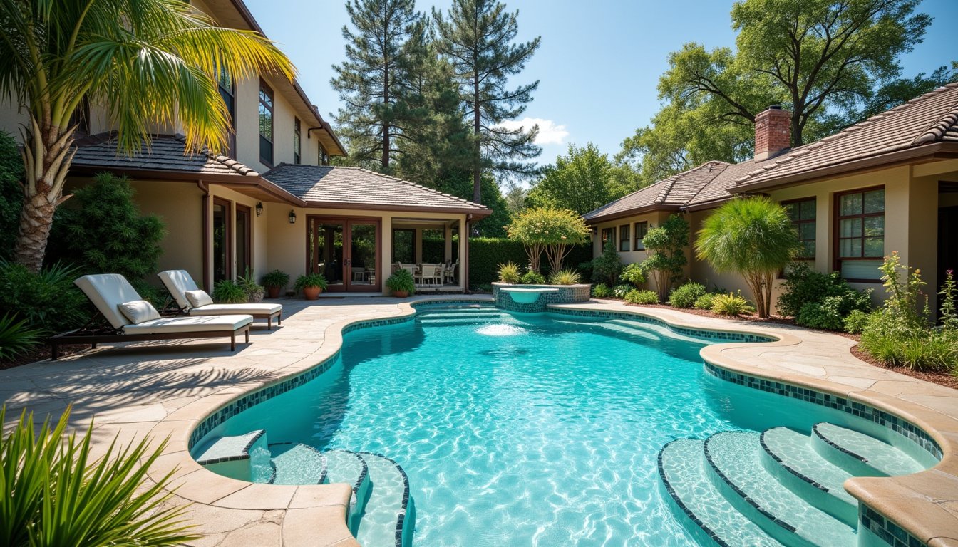 Clear blue pool paired with elevated spa in a resort-inspired yard