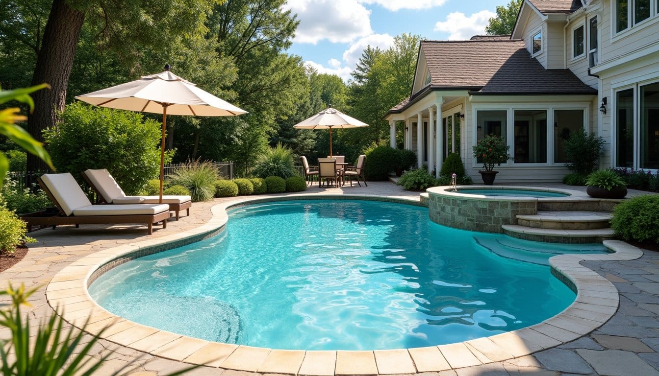 Residential pool upgrade featuring a raised spa and lush surroundings