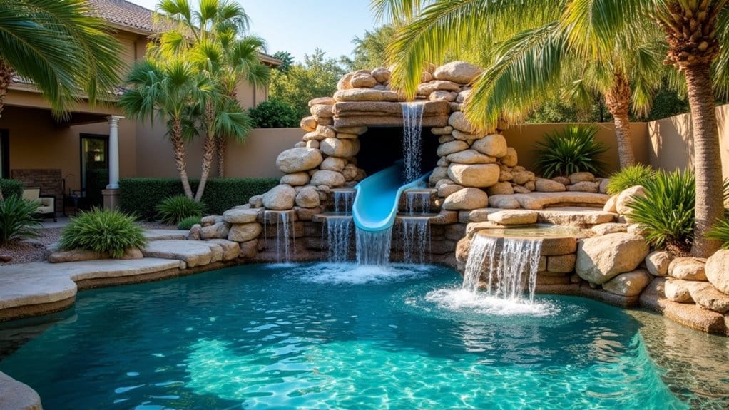 cascading waterfall slide grotto