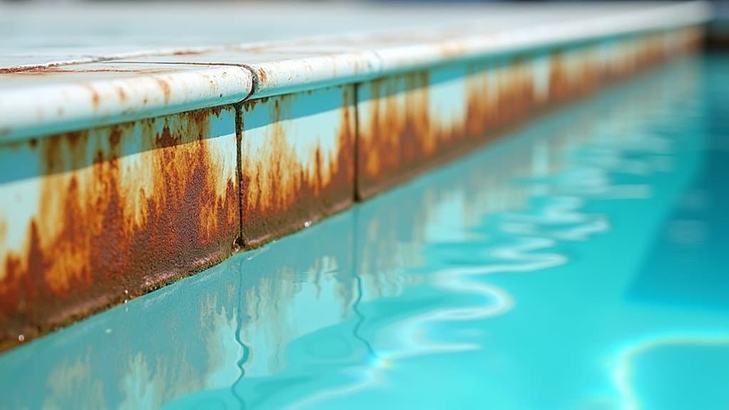 brown stains along saltwater pool wall